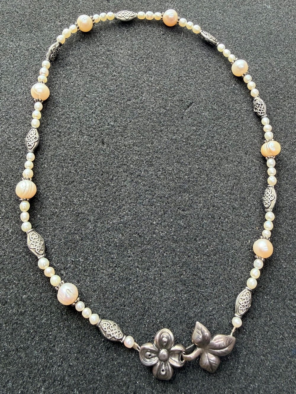 Vintage 925 Sterling Silver Pearl Flower Statement Necklace